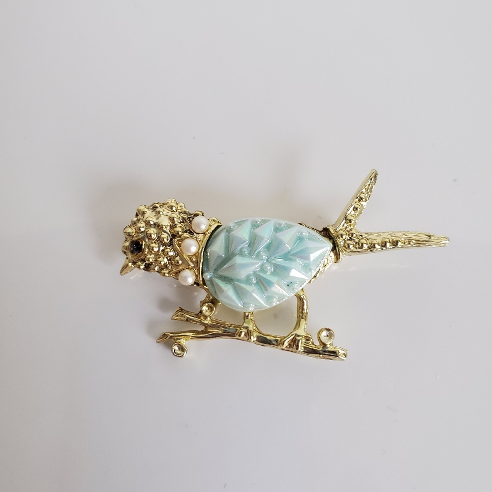 Vintage Rhinestone Enamel Bird Brooch Pin